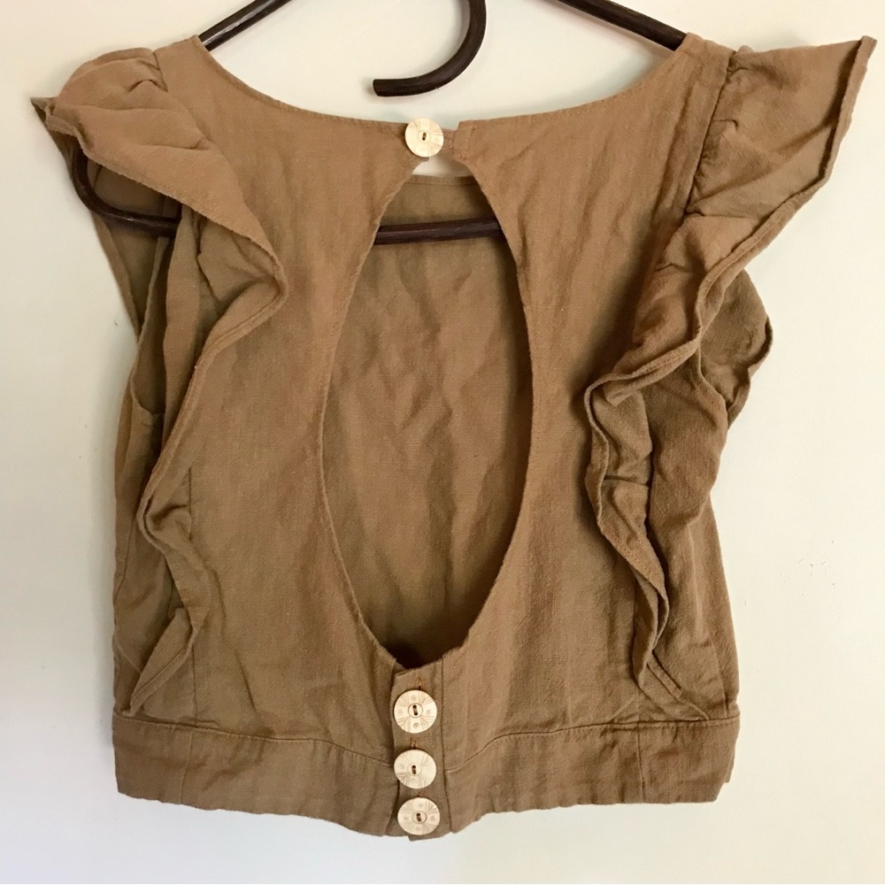 Brown Wings Hawaii Flutter Sleeve Open Back Top, Made in Hawaii